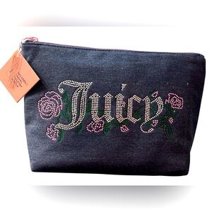 Juicy Couture Dark Denim Cosmetic Bag with Rhinestone Logo